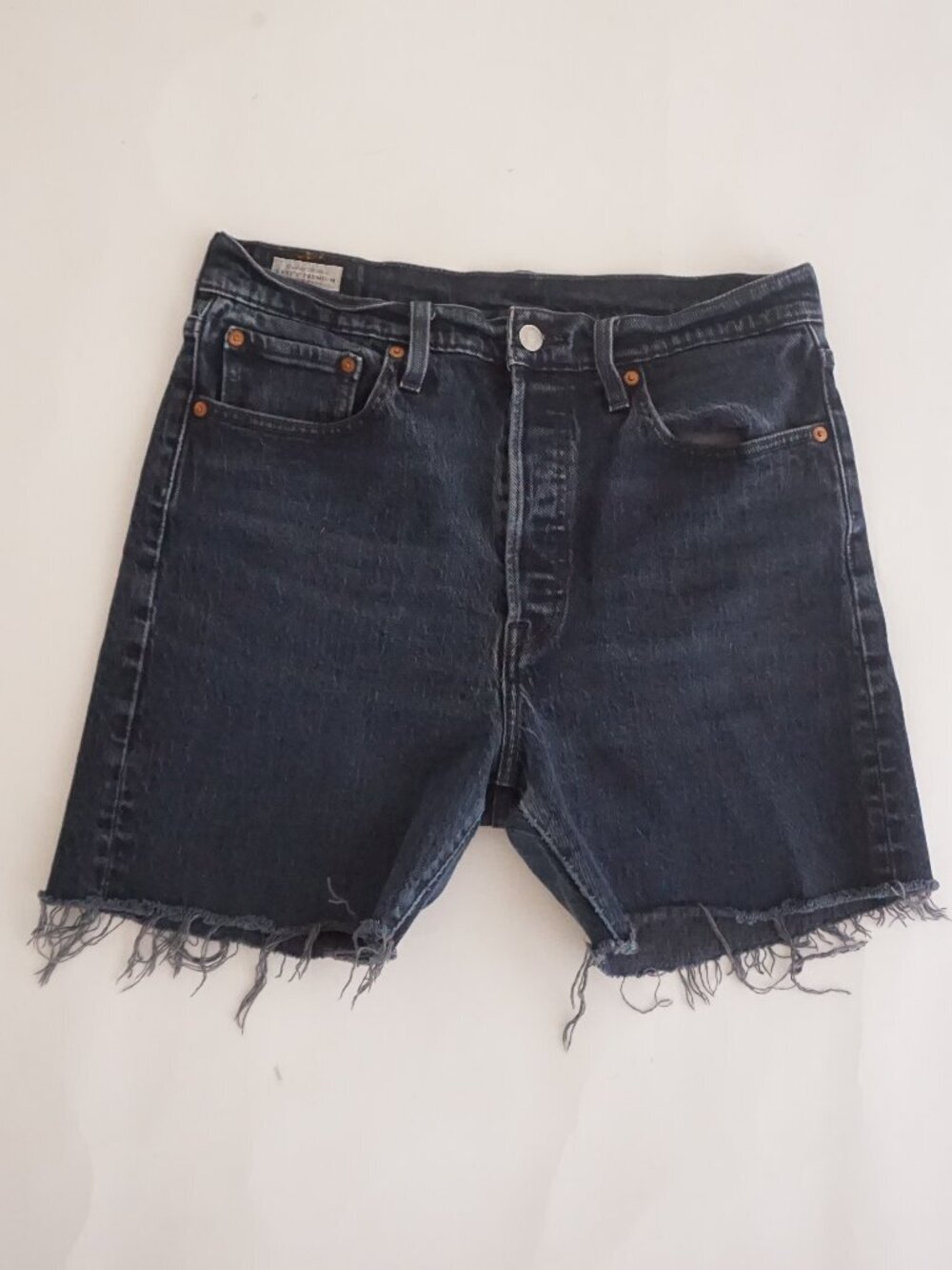 Levi's Black 501 Frayed Hem Button Fly Denim Shorts Cutoff Mid Rise 29